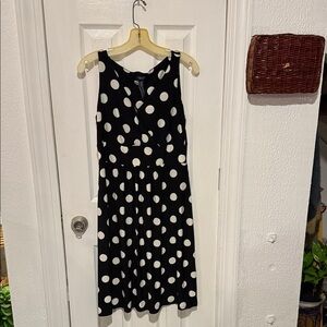 Chaps Black Midi Dress with White Polka Dots